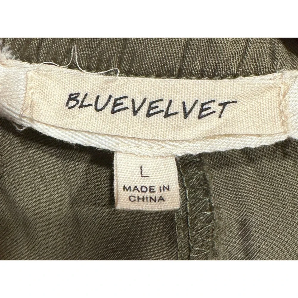 Blue Velvet Cargo Jogger Pants Women Large Olive Green Elastic Waist Drawstring